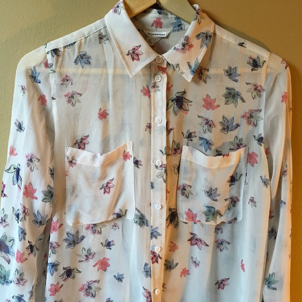 CLUB MONACO Silk Floral Blouse